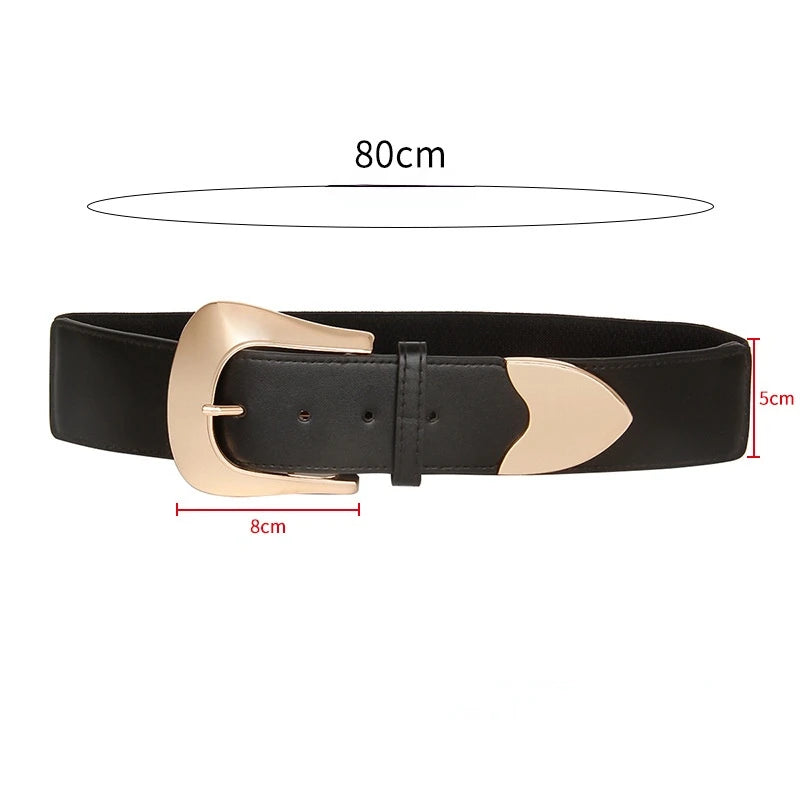 Harajuku Style Wide Elastic Waist Belt with Big Gold Buckle