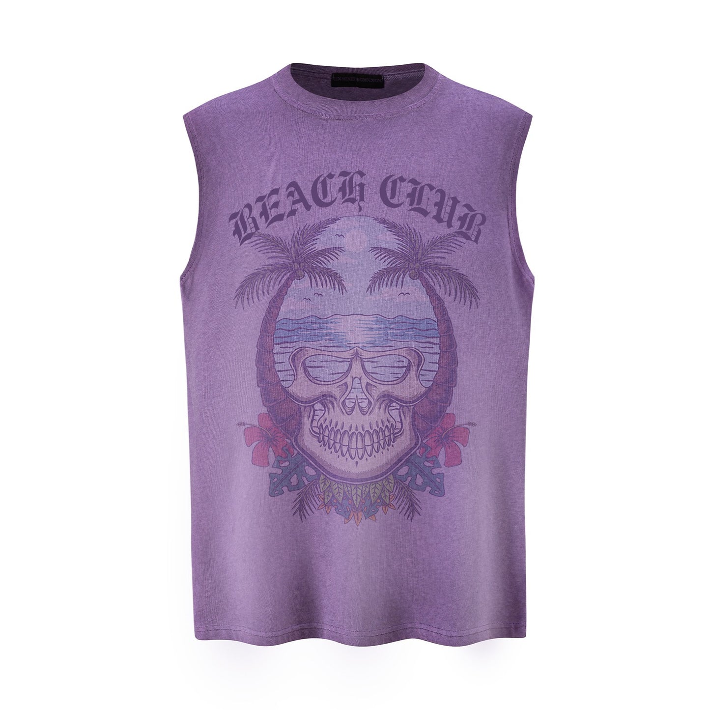 Beach Skeleton Printed Tank Top — Harajuku Style Loose Cotton Blend Tank (Purple, Grey)