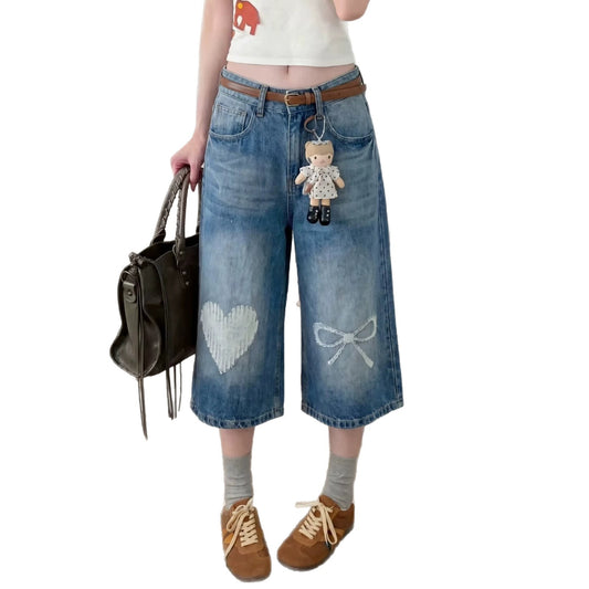 Harajuku Design Jeans Washed Bleached Loose Straight Leg Drape Wide Leg Pants - XGN-D112 Blue
