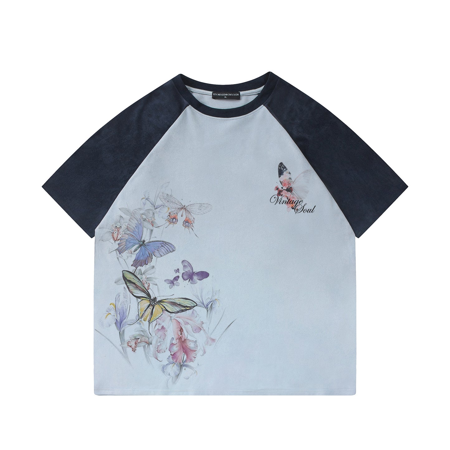 Ink Butterfly Print Short Sleeved Shirt — Harajuku-style Loose Fit Cotton Blend Tee
