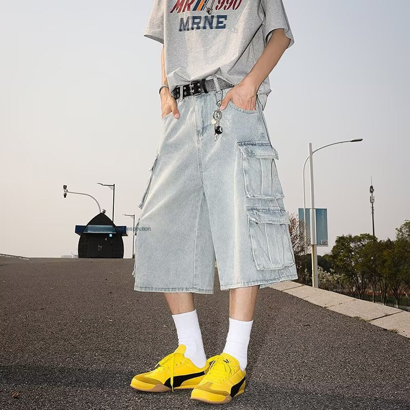 Retro Loose Casual Distressed Wide Leg Seven Quarter Pants
