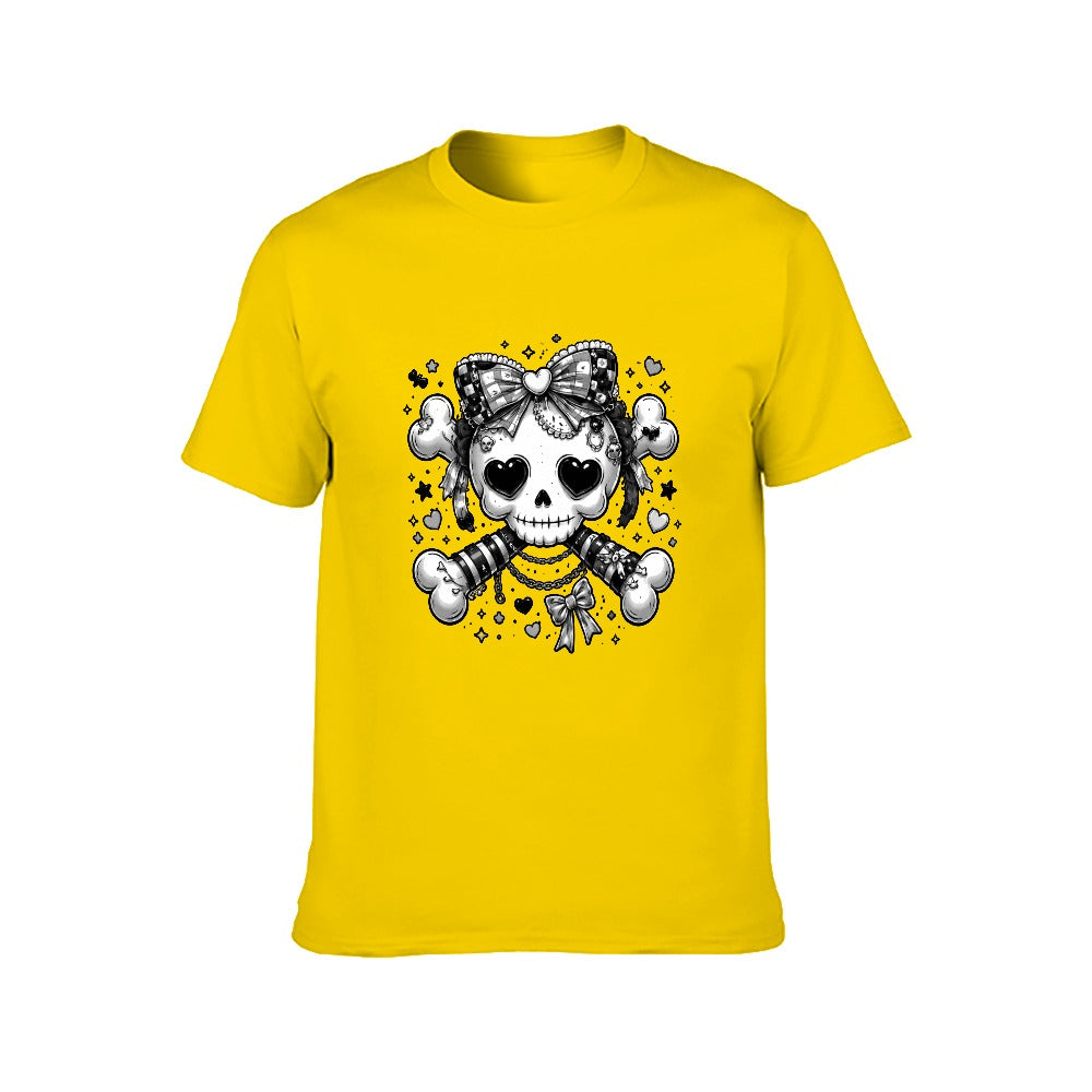 Harajuku Skull and Crossbones Men's Short Sleeve T-shirt - Yellow