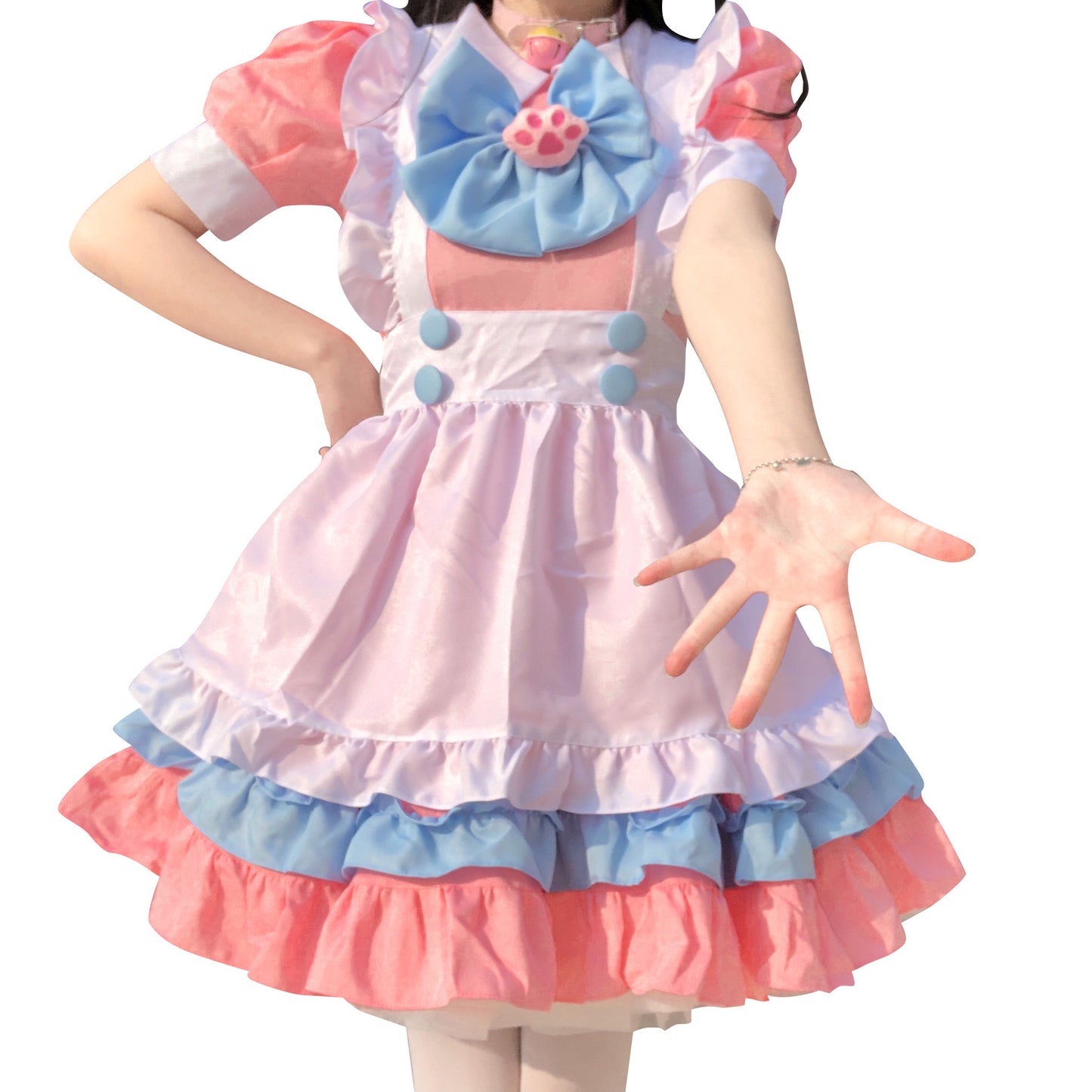 Cute Pink Maid Costume Style Daily Lolita Dress Set for Women
