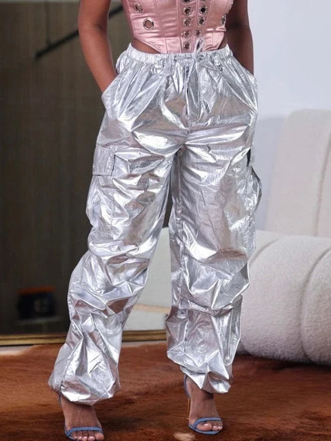 Weird Puss Bright Silk Cargo Pants - Harajuku Style