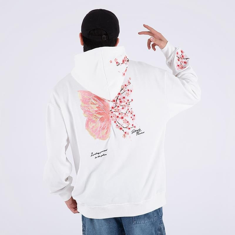 Harajuku Style Plum Blossom Stamping Hoodie