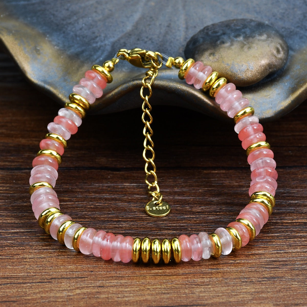 Dopamine Colored Natural Stone Bead Bracelet for Women