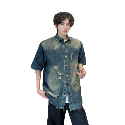 Ripped Denim Jacket - Short Sleeved with Shoulder Pads