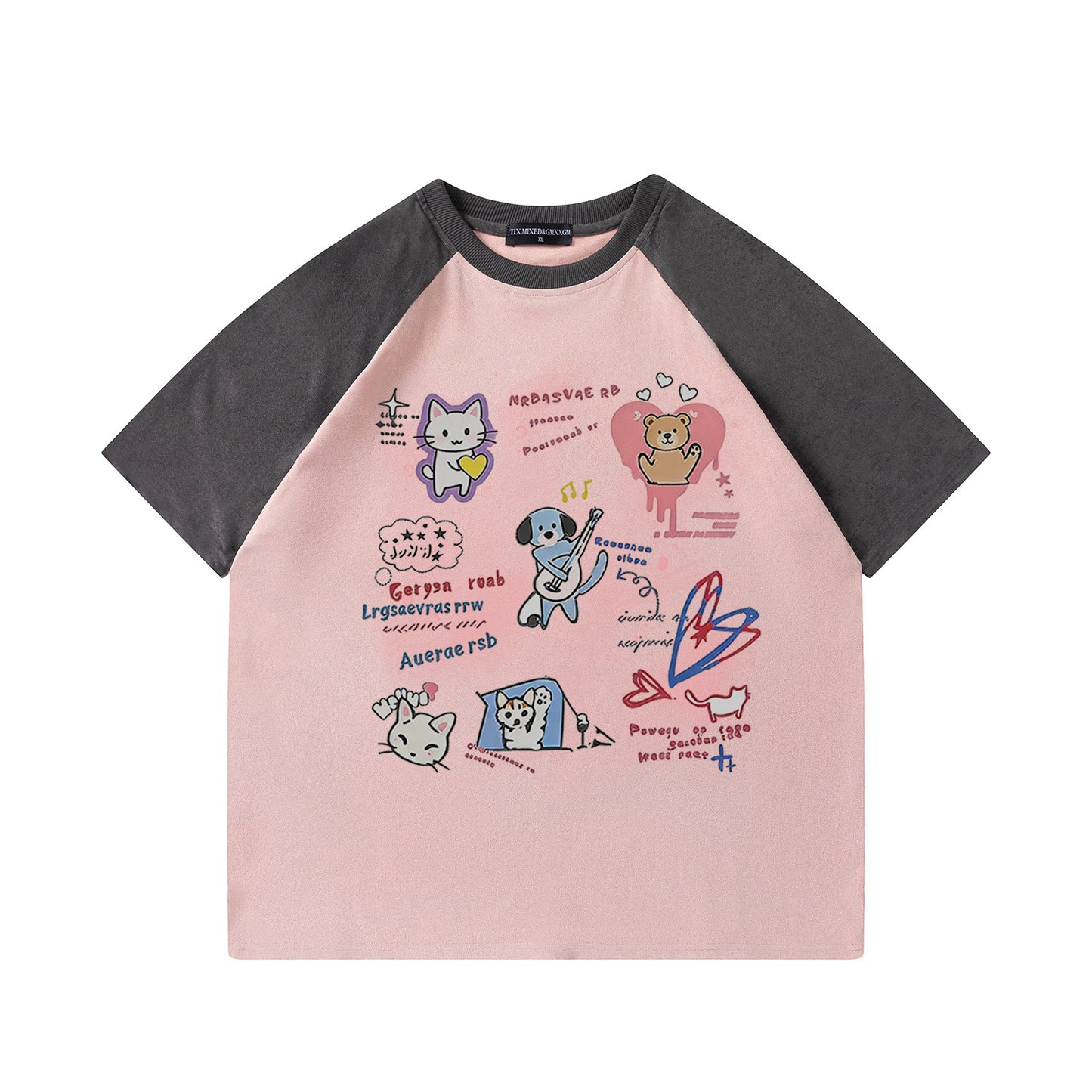 Cute Pet Band Printed Short Sleeves — Harajuku Style Cotton Blend Tee
