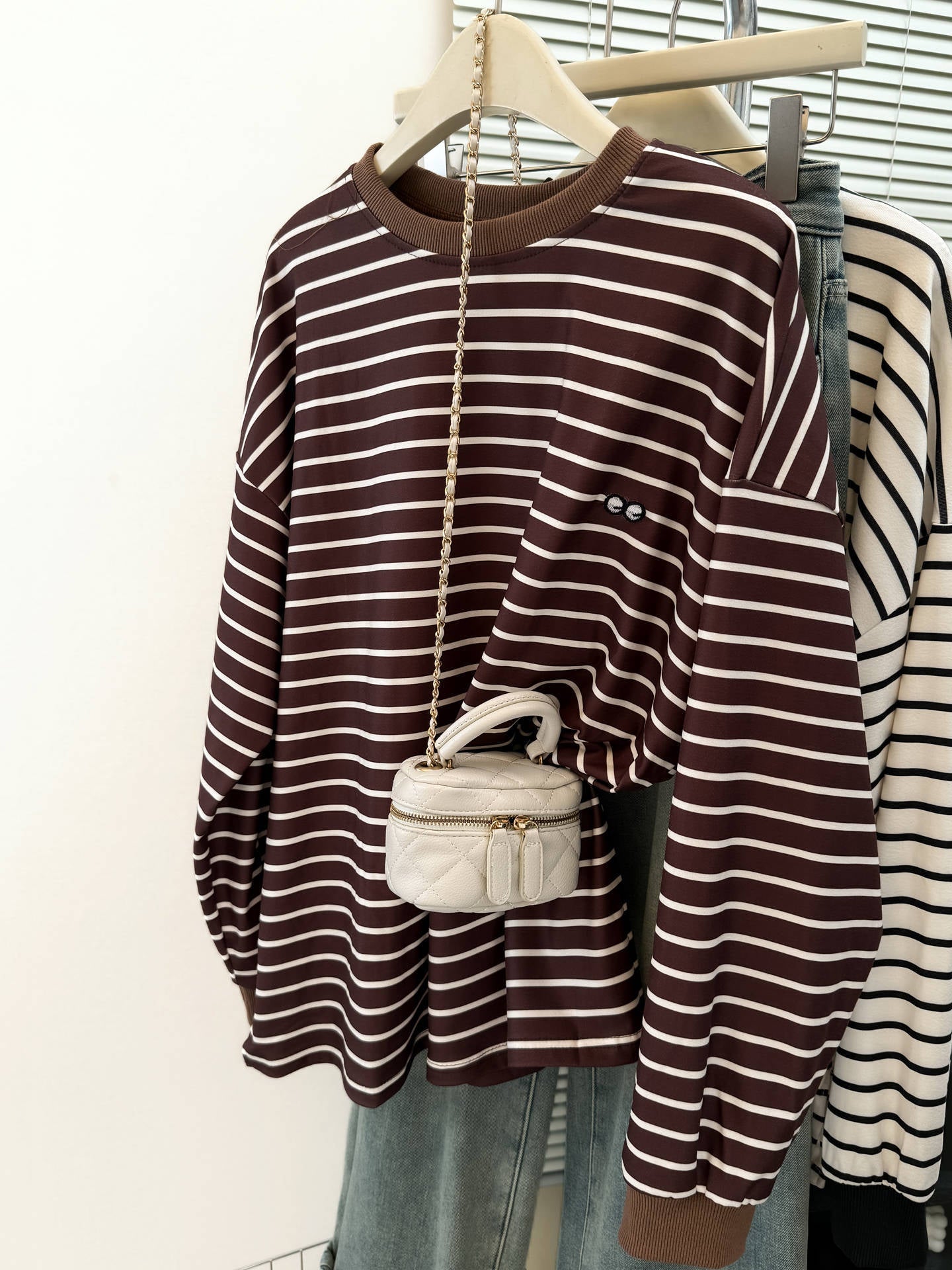 Chic Casual Striped Long Sleeve Warm Loose Fit Top for Women