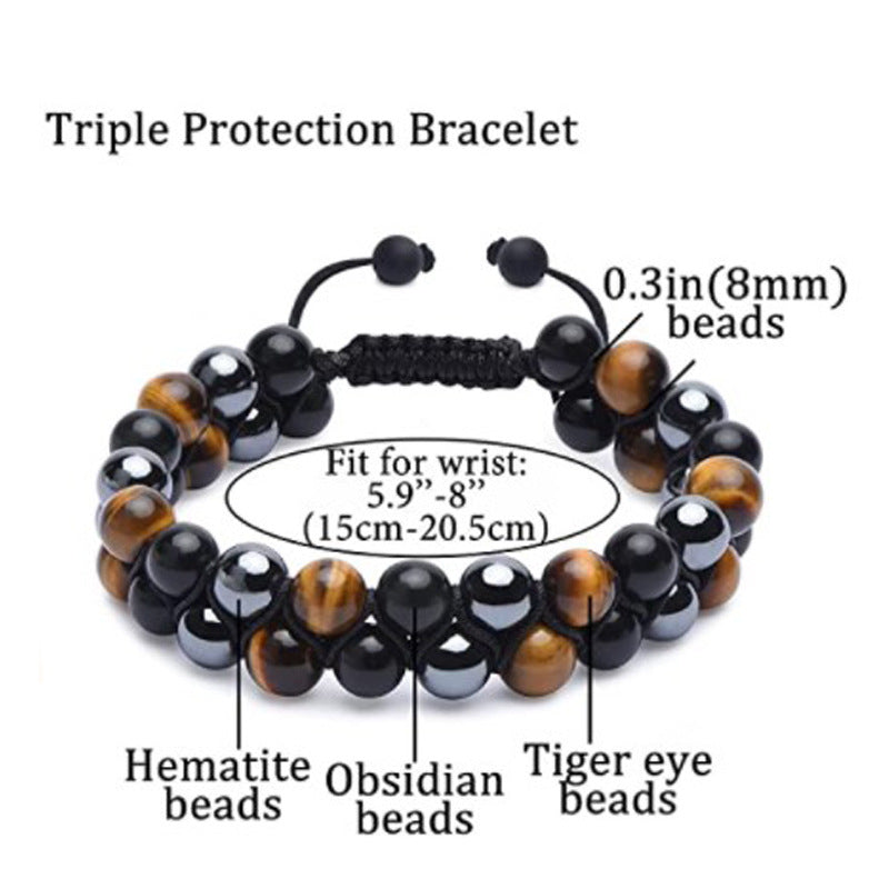 8mm Tiger Eye Black Gallstone Beaded Adjustable Bracelet