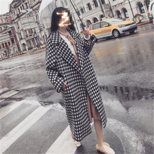 Harajuku Style Women's Checkered Woolen Windbreaker