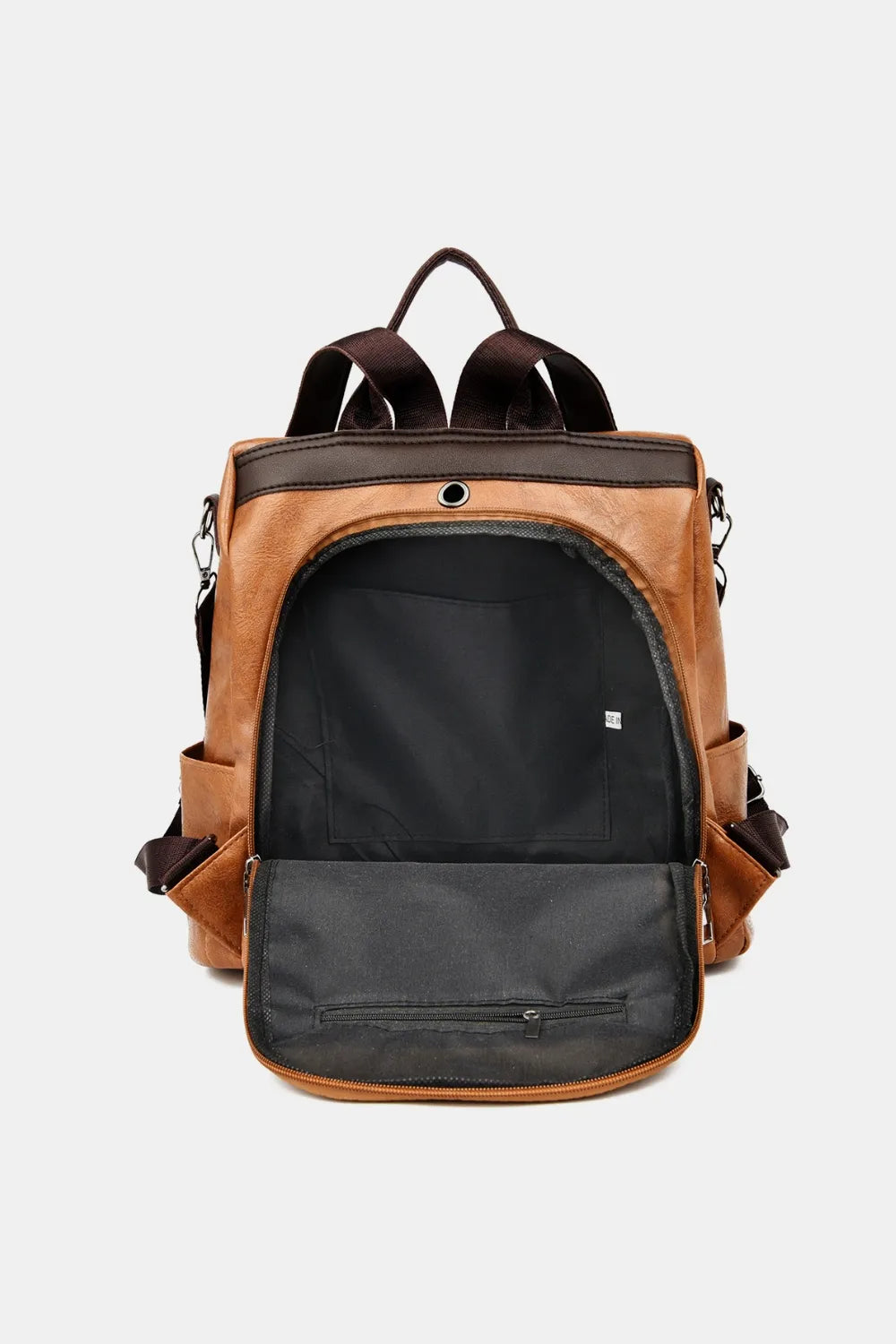 Leather Backpack Bag in Black, Caramel, and Dark Green