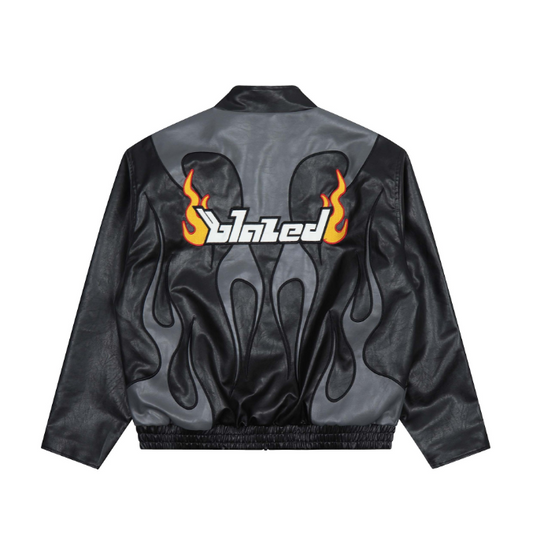 Harajuku Style Flame Letter Embroidery Leather Jacket