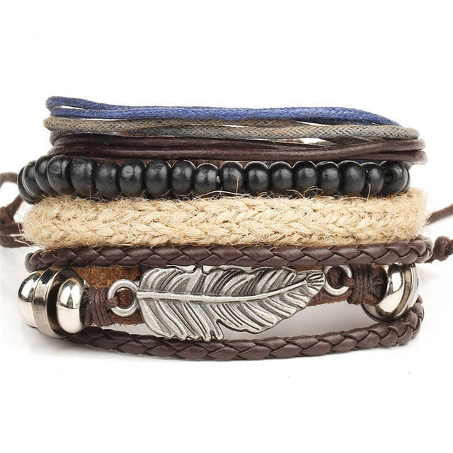 Punk Leather Lucky Spade Poker Charm Bracelet for Men