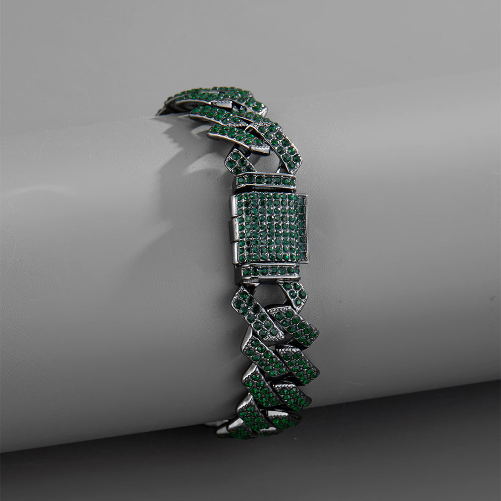 Trendy Cuban Chain Emerald Diamond Necklace for Couples