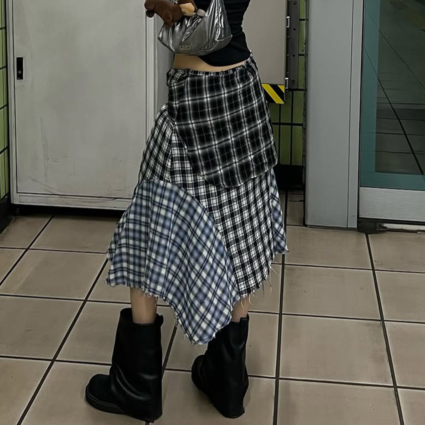 College Style Patchwork Spicy Girl Half Skirt