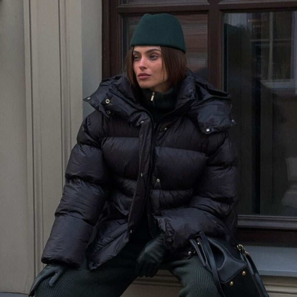 Warm Cotton Jacket for Women with Square Pocket