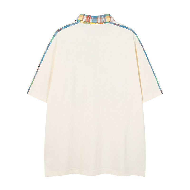 Retro Letter Embroidery Design Collar T-Shirt
