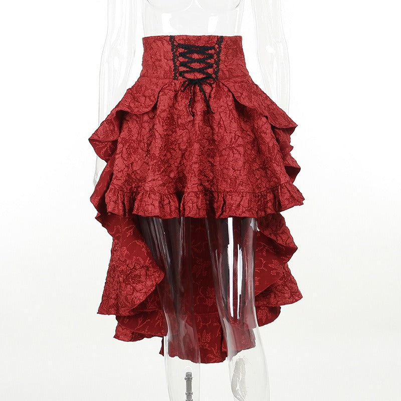 Chic Spliced Hip-Hugging Skirt for Women - Slimming High Waist with Straps and Trail