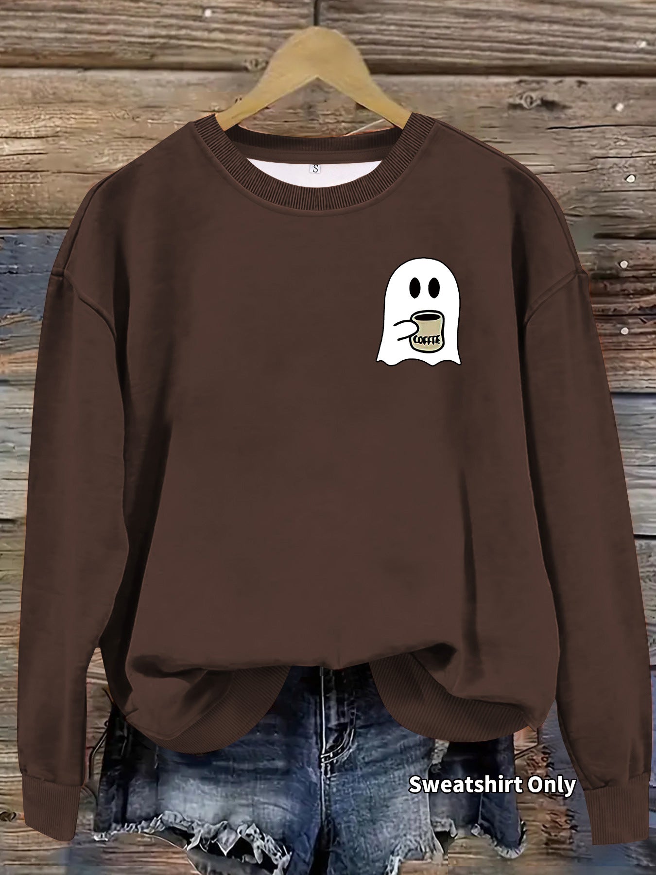 Casual Round Neck Long Sleeve Sweatshirt with Ghost Print