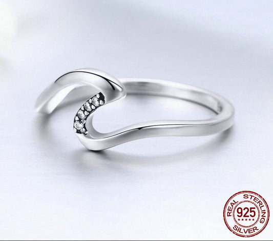 Geometric Wave 925 Sterling Silver Ring for Women