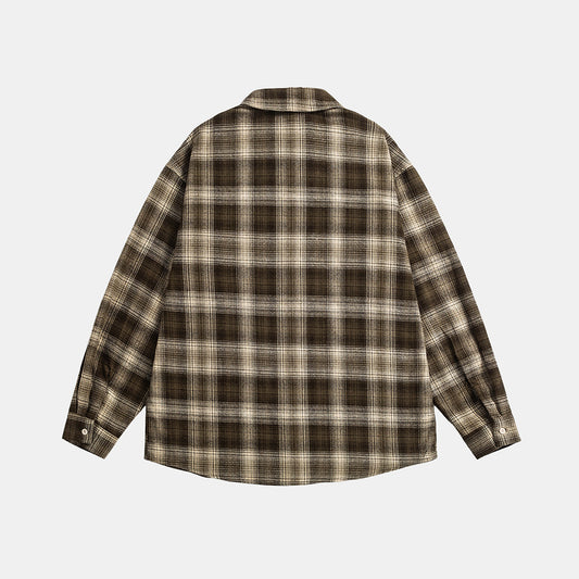 Casual Long Sleeve Checkered Plaid Shirt Loose Fit Design