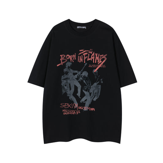 Harajuku Style Rock Band Letter Print Oversized T-Shirt