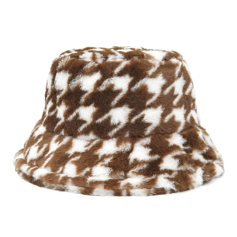 Camouflage Faux Fur Bucket Hat - Warm & Stylish Fisherman Hat
