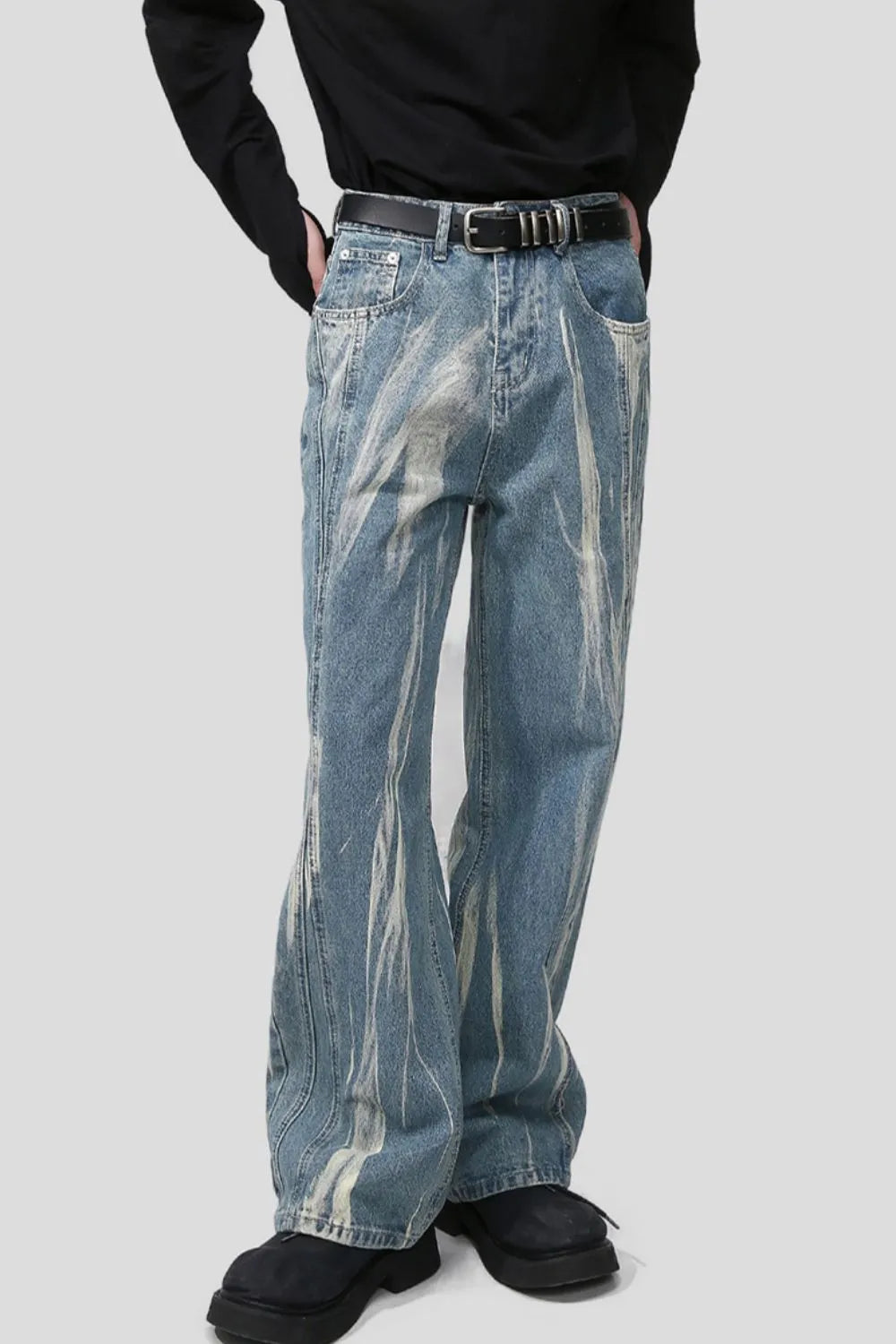 Harajuku Style Playful Wide Leg Men's Jeans with Pockets