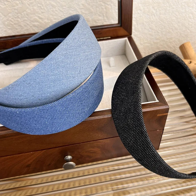 Retro Wide Edge Denim Headband for Women