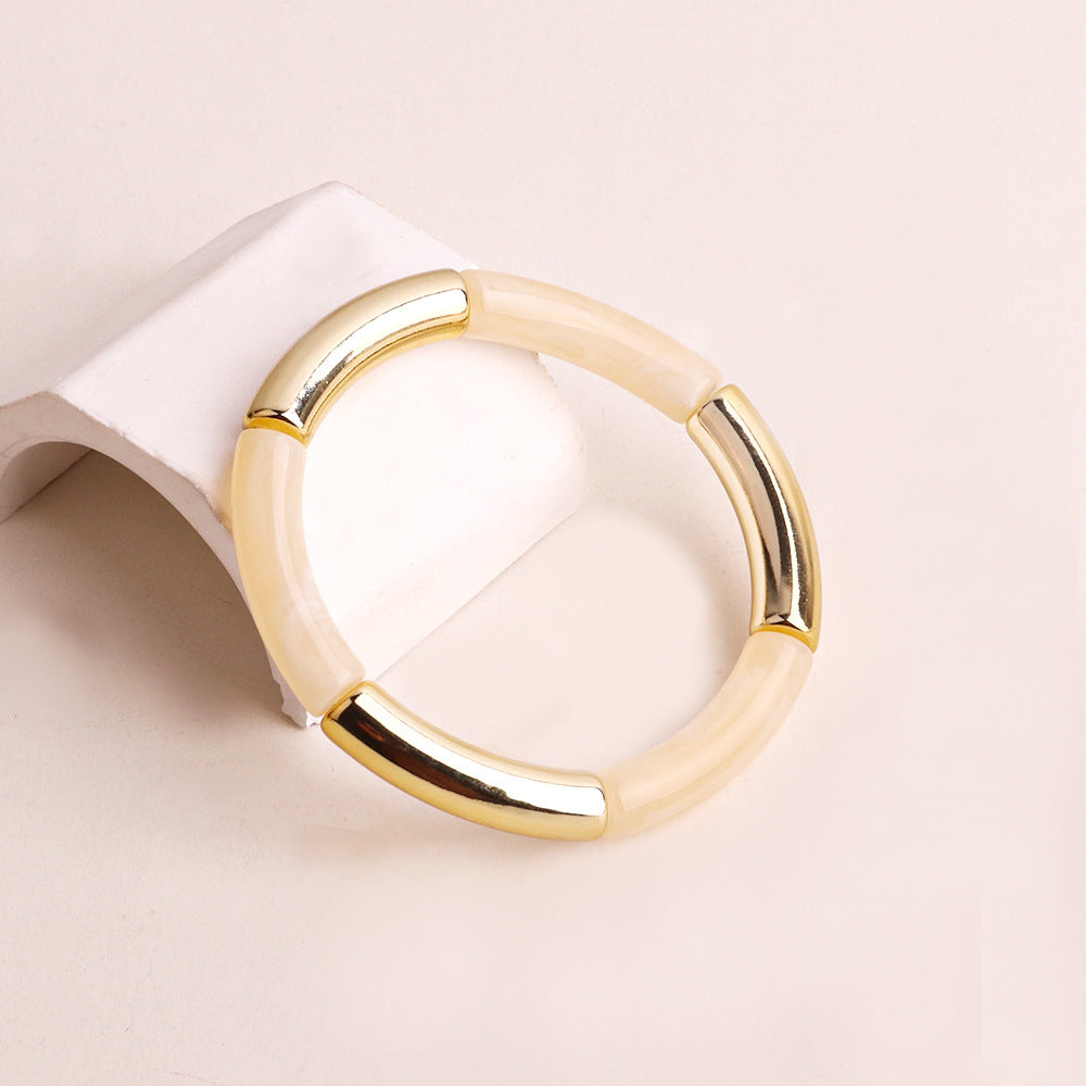 Harajuku Style Double Color Tube Bead Elastic Bracelet