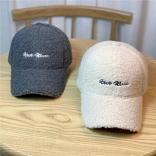 Playful Lamb Hair Baseball Cap for Winter Fashion
