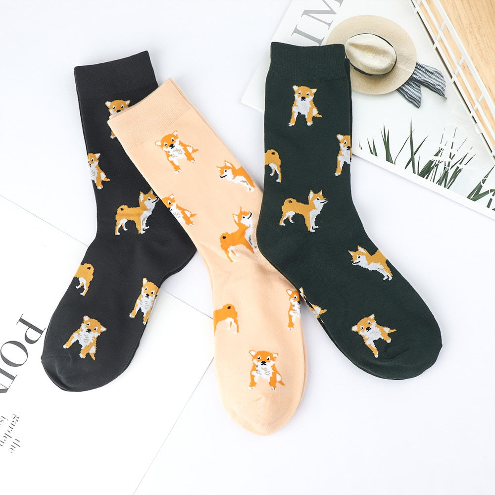 Kawaii Shiba Inu & Corgi Cartoon Cotton Socks for Women