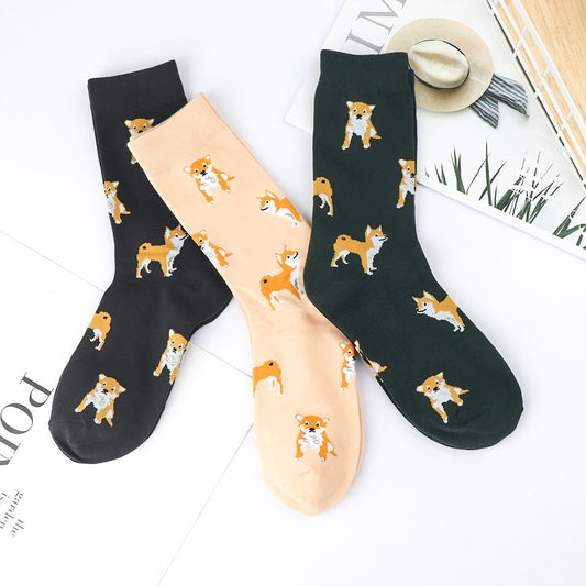 Kawaii Shiba Inu & Corgi Cartoon Cotton Socks for Women