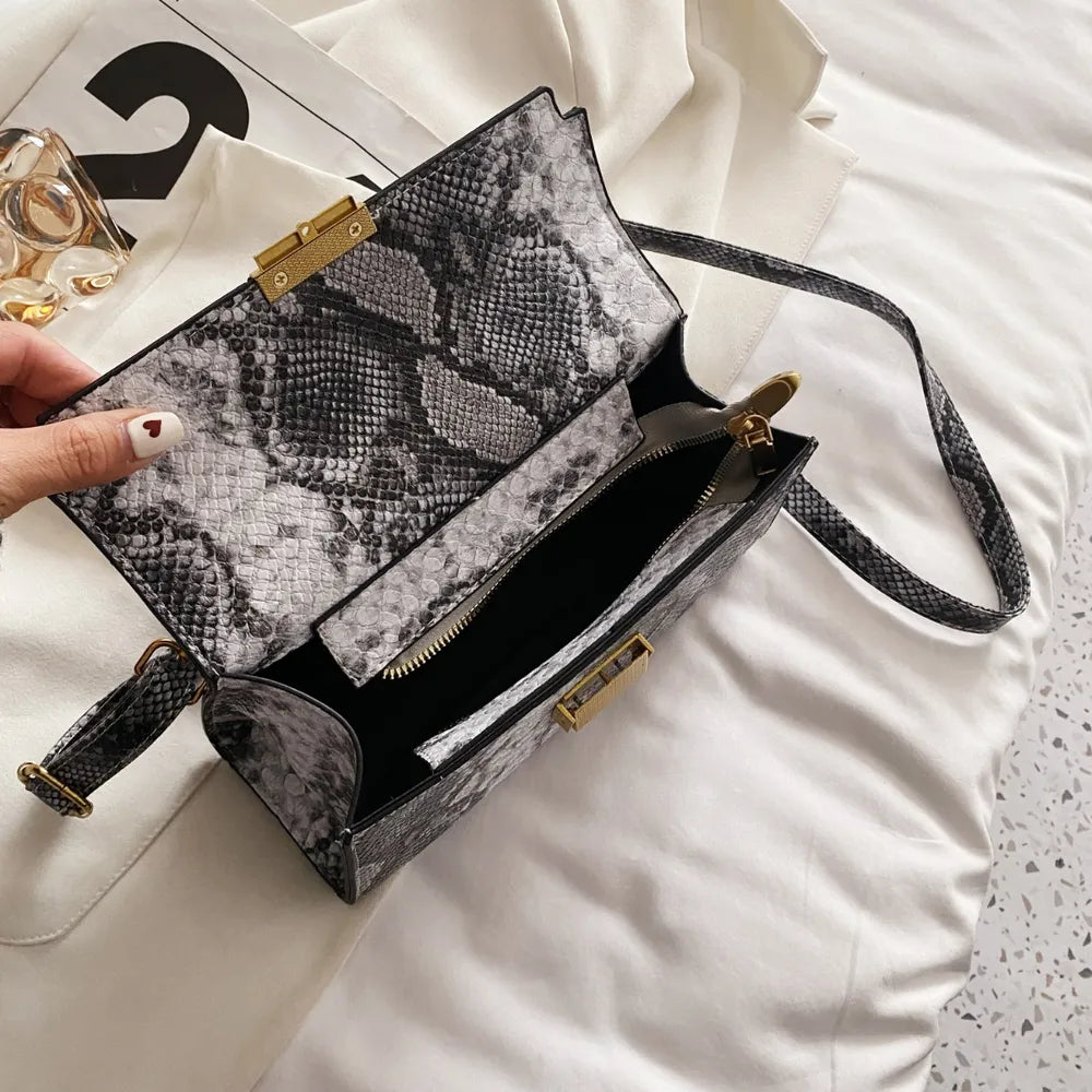 Playful PU Leather Snakeskin Print Crossbody Bag