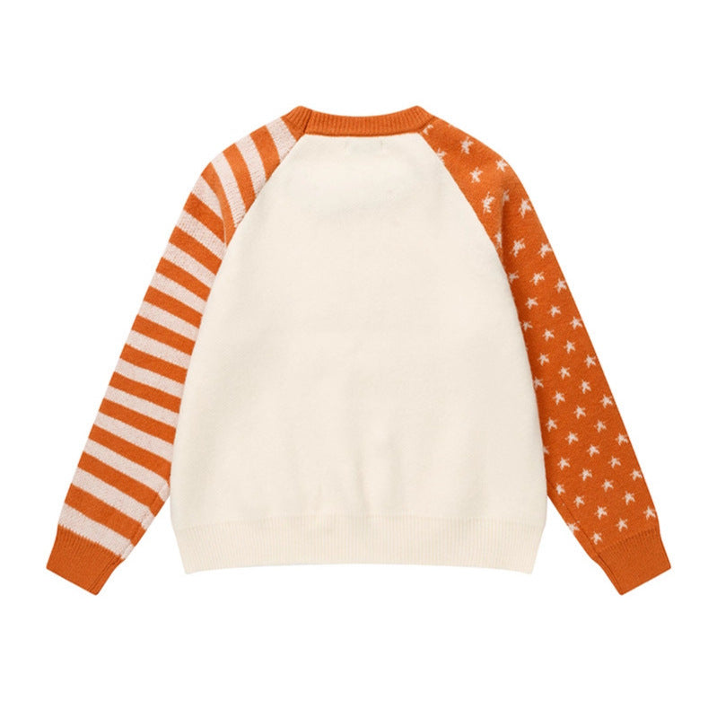 Star Stripe Raglan Mink Knit Sweater Unisex Cool Crewneck Knitwear