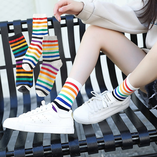 Rainbow Striped Funny Short Socks for Women
