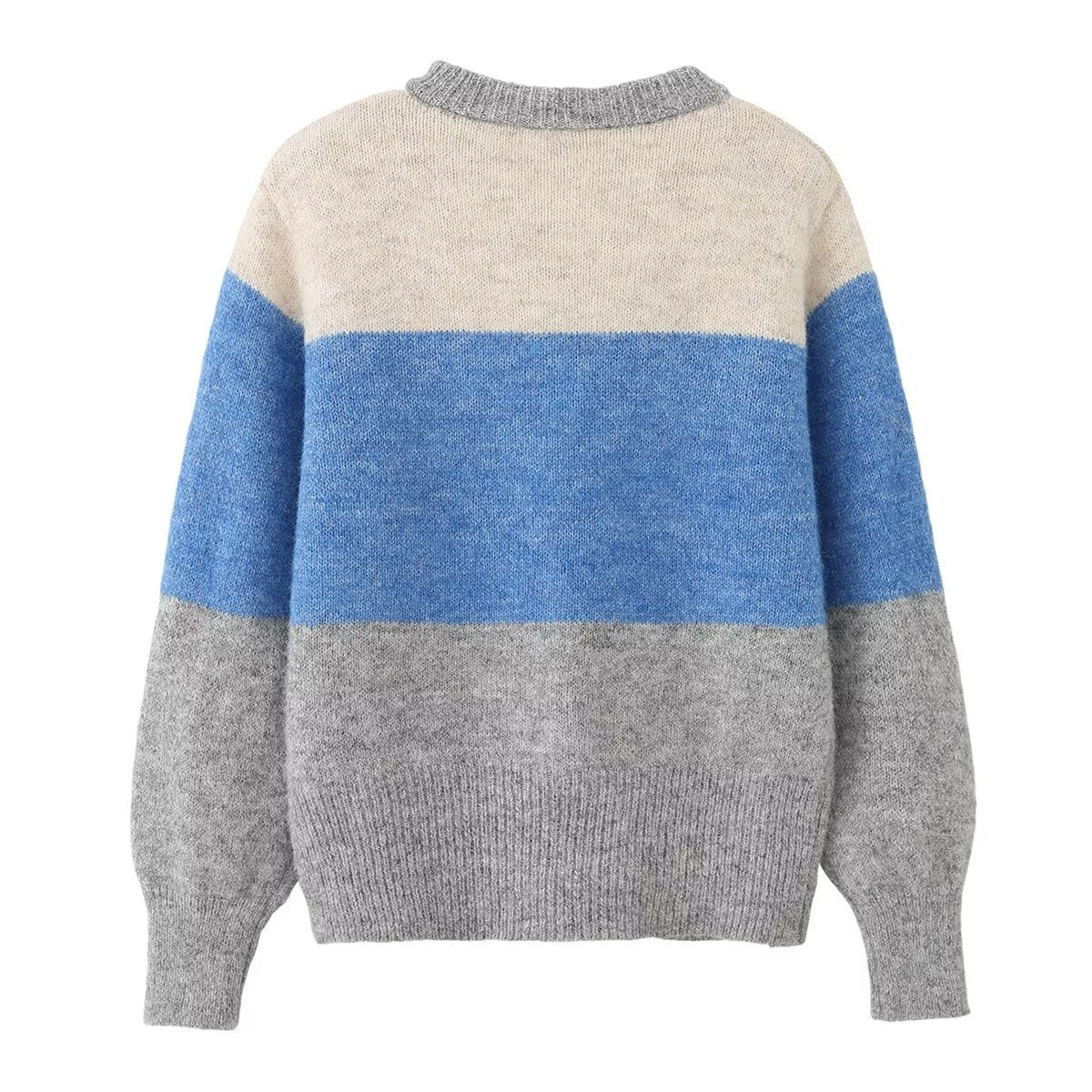 Striped Round Neck Single-Breasted Long-Sleeve Sweater