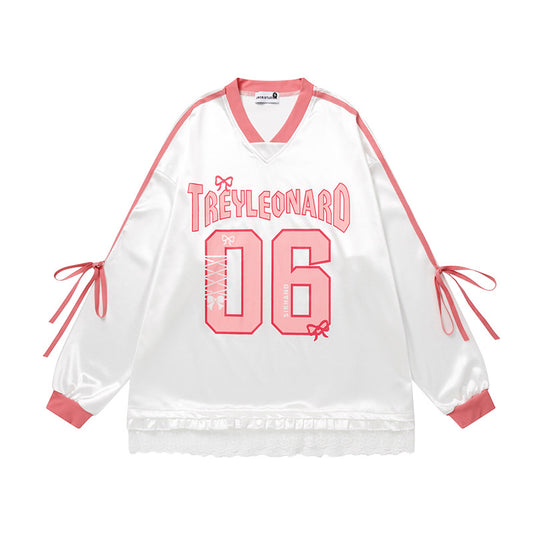 V-Neck Long Sleeve T-Shirt Women Loose Sports Style Sweater Top