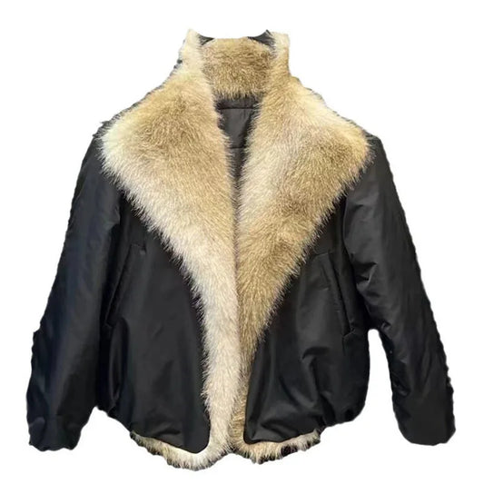 Harajuku Style Thickened Cotton-padded Coat with Fur Collar