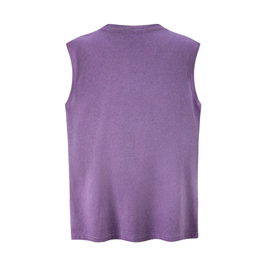 Cracked Beach Printed Vest — Harajuku Street-Style Loose Cotton Blend (Grey / Purple)