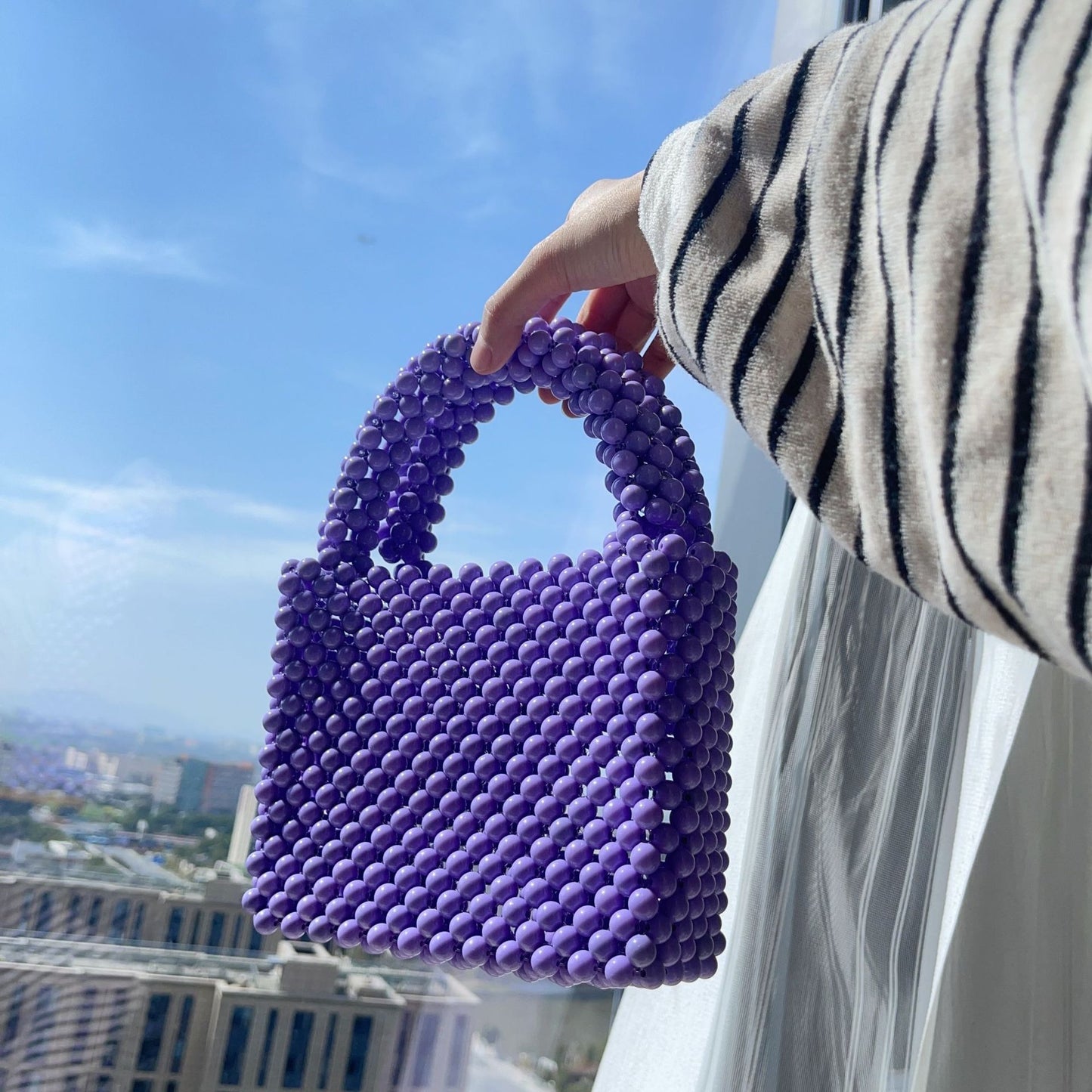 Harajuku Style Solid Color Beaded Handbag