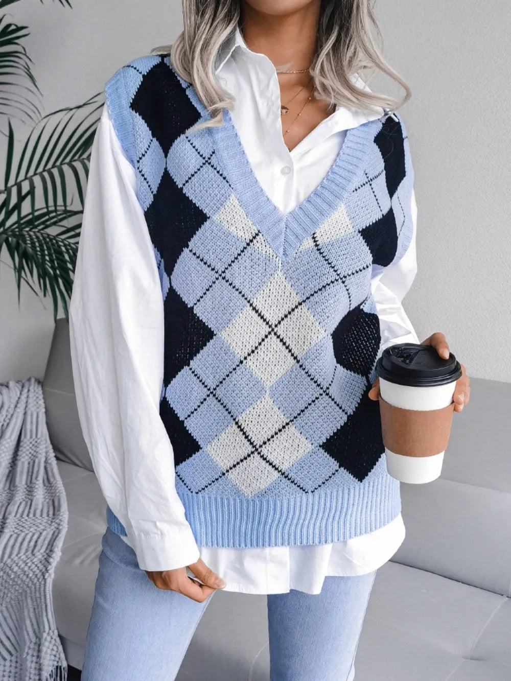 Harajuku Plaid V-Neck Sweater Vest