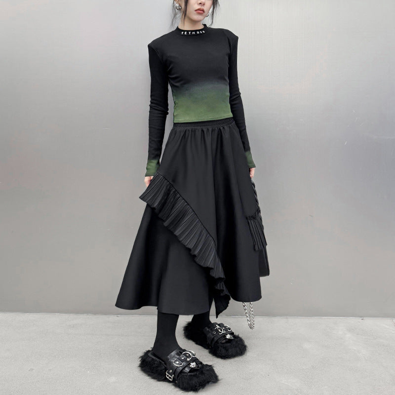 Harajuku-Inspired Folded Midi Skirt for Women