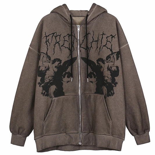 Goth Angel Hip Hop Streetwear Women’s Zipper Jacket