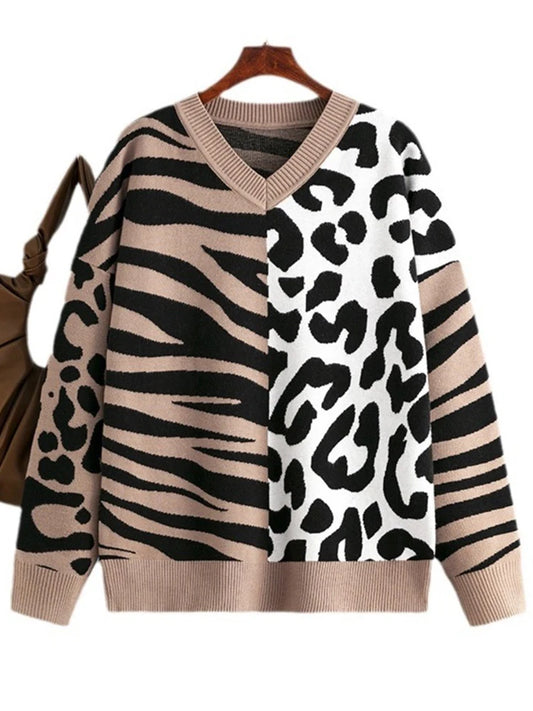 Autumn/Winter Leopard Color Block Sweater