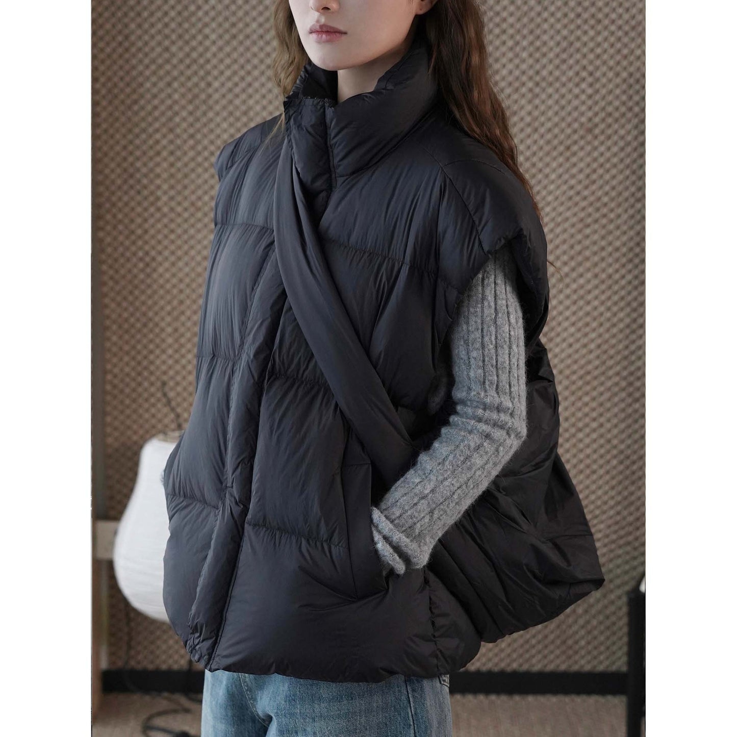 Vest w/Sling Backpack - Duck Down Sleeveless Layer Slim Fit Warm
