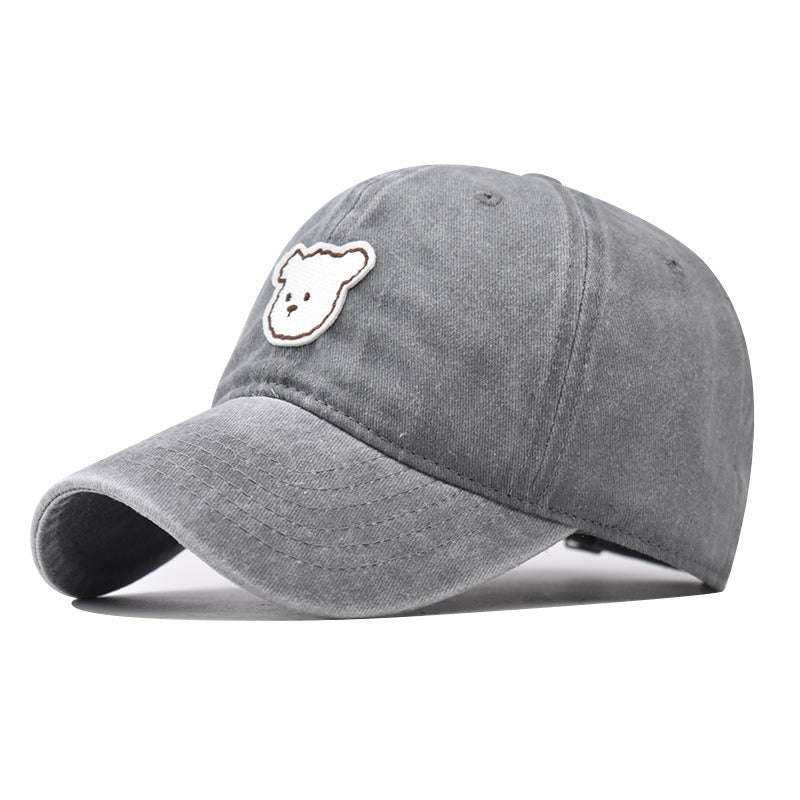 Pure Cotton Washed Cute Bear Embroidered Baseball Cap for Men and Women - Outdoor Four Seasons Peaked Cap