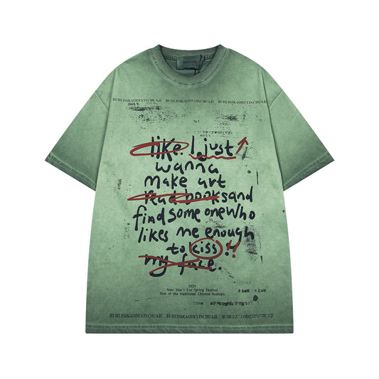 Harajuku Style Vintage Letter Print Casual T-Shirt for Men