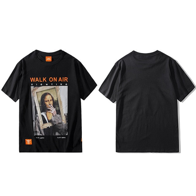 Funny Smoking Mona Lisa T-Shirt - Harajuku Style Cotton Tee